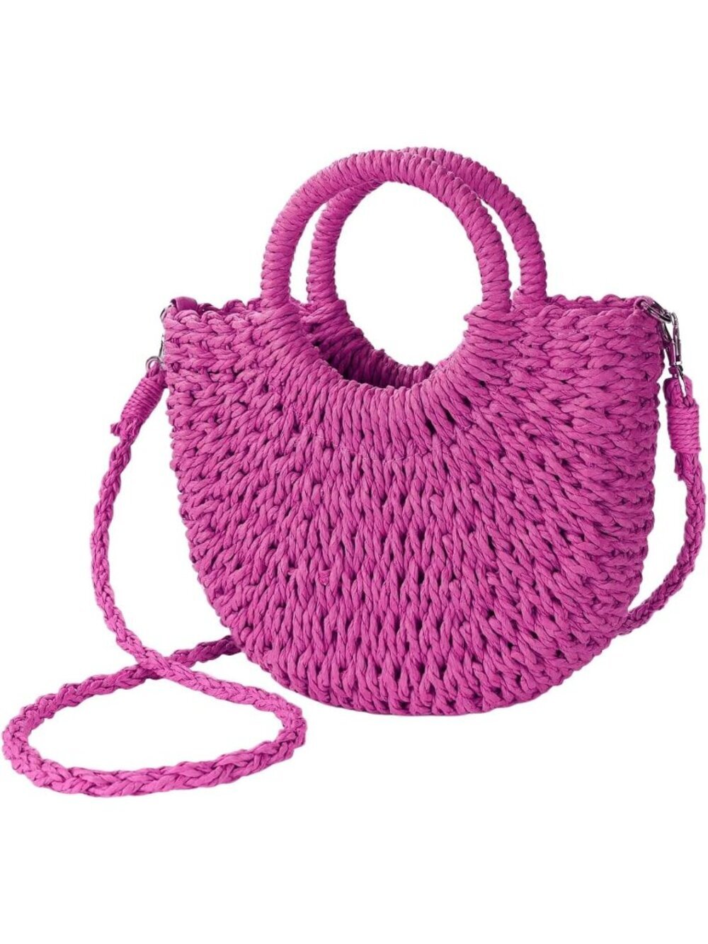 Women's Hot Pink Summer Beach Tote Purse Raffia Woven Crossbody Shoulder Bags